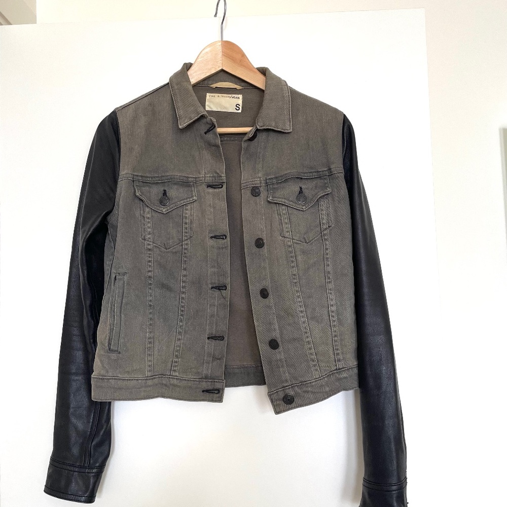 rag & bone | Gray Black Leather Denim Jacket - S